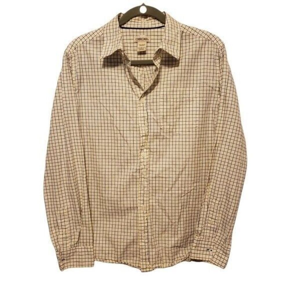 Cherokee Boys Sz XL Yellow White Plaid Long Sleeve Button Down Dress Shirt